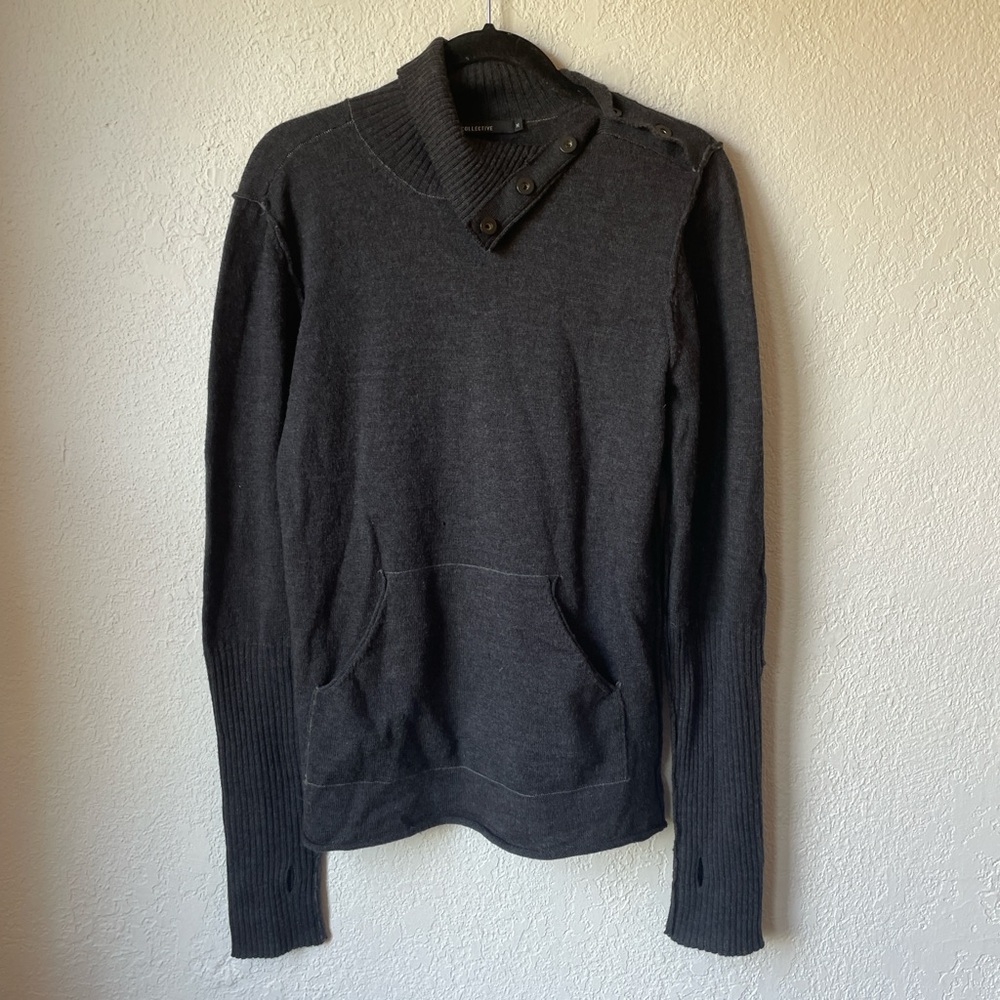 Men's Charcoal Sweater with Button Collar